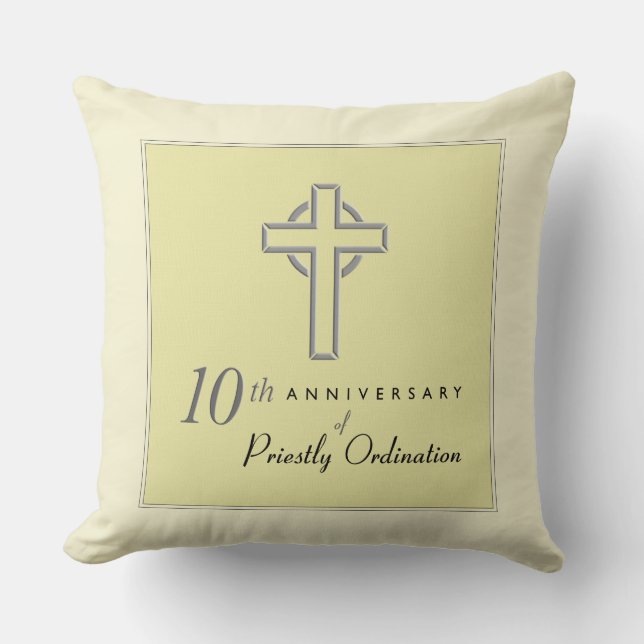 Personalize, 10th Anniversary of Priest Embossed Throw Pillow (Front)