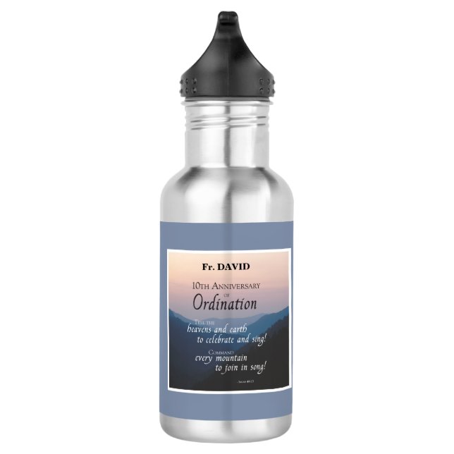 Personalize 10th Anniversary Ordination Congrats Stainless Steel Water Bottle (Right)