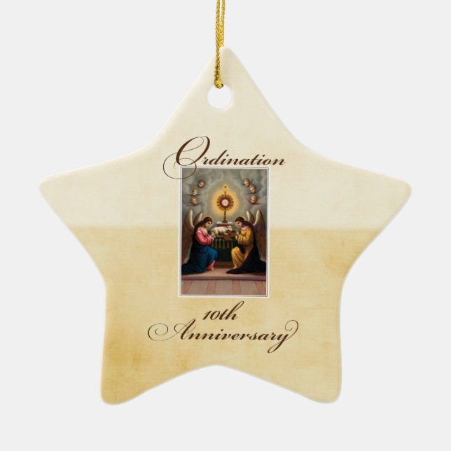 Personalize, 10th Ordination Anniversary Angels Ceramic Ornament (Front)