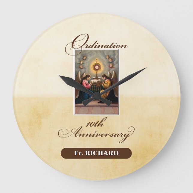 Personalize, 10th Ordination Anniversary Angels Large Clock (Front)