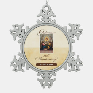 Personalize, 10th Ordination Anniversary Angels Snowflake Pewter Christmas Ornament