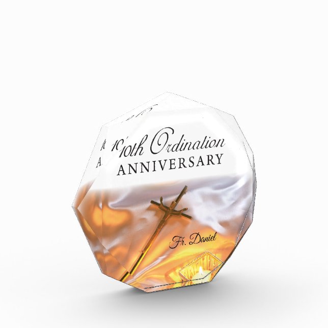 Personalize, 10th Ordination Anniversary, Cross Acrylic Award (Left)