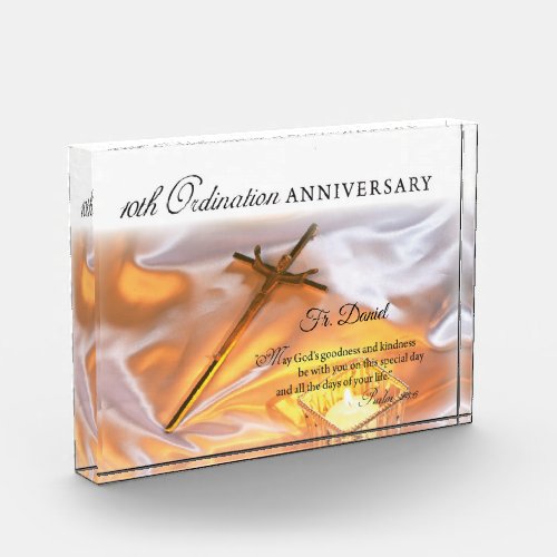 Personalize 10th Ordination Anniversary Cross Acrylic Award