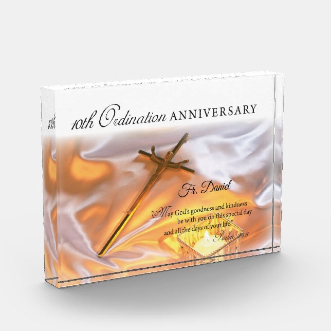 Personalize, 10th Ordination Anniversary, Cross Acrylic Award (Left)