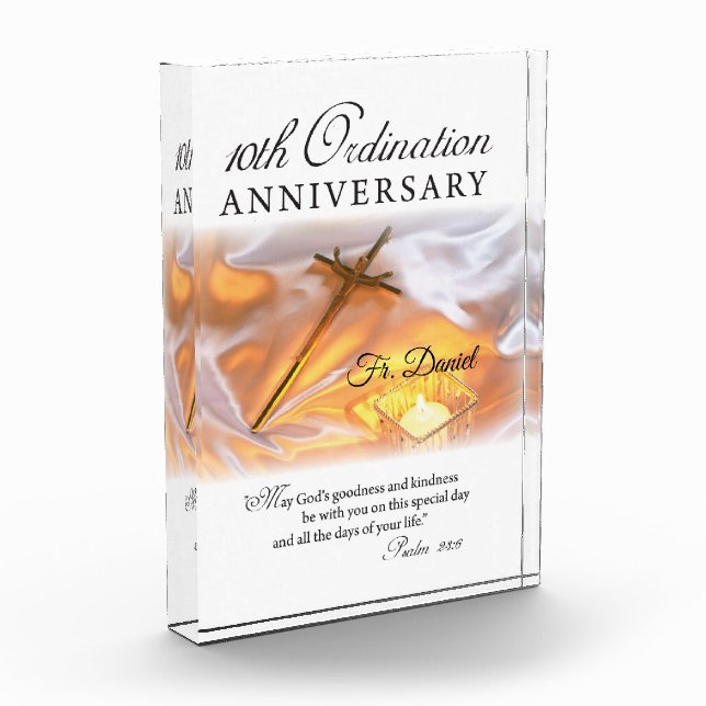 Personalize, 10th Ordination Anniversary, Cross Acrylic Award (Left)