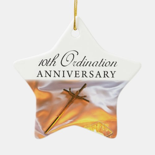 Personalize 10th Ordination Anniversary Cross Ceramic Ornament