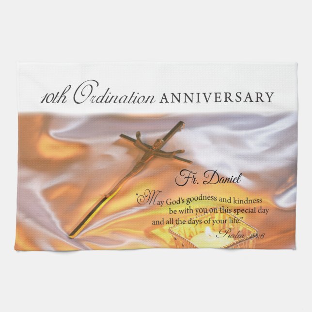 Personalize, 10th Ordination Anniversary, Cross Kitchen Towel (Horizontal)