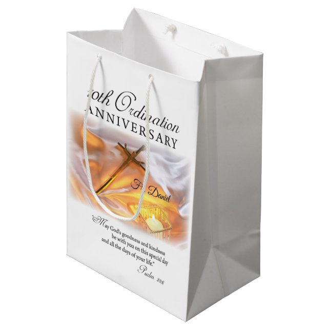 Personalize, 10th Ordination Anniversary, Cross Medium Gift Bag (Front Angled)