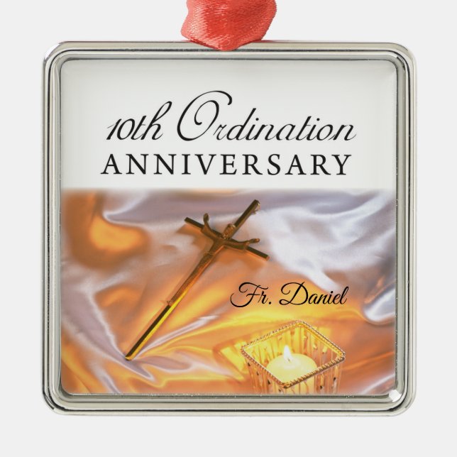 Personalize, 10th Ordination Anniversary, Cross Metal Ornament (Front)