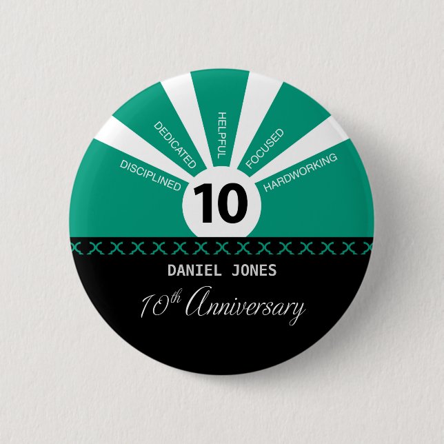 Personalize, 10th Year Employee Anniversary Button (Front)