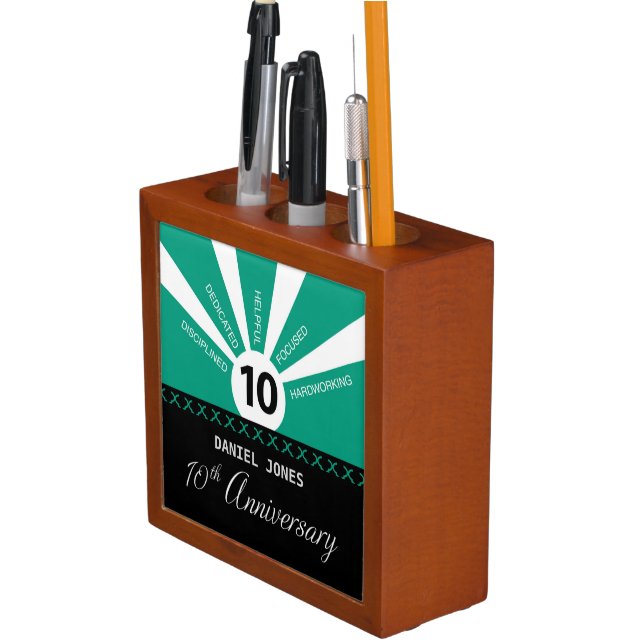 Personalize, 10th Year Employee Anniversary Desk Organizer (In Situ)