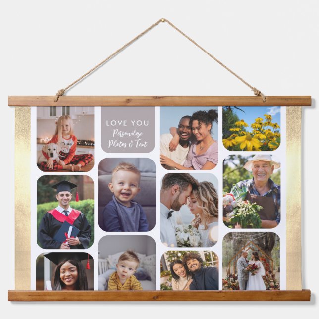 Personalize 11 Photos Modern Chic Elegant Love You Hanging Tapestry (Front)