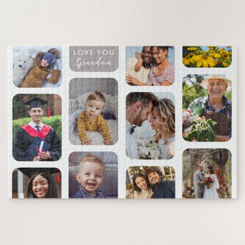 Personalize 11 Photos Modern Chic Love You Grandma Jigsaw Puzzle