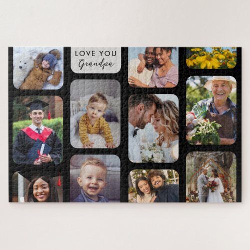 Personalize 11 Photos Modern Chic Love You Grandpa Jigsaw Puzzle