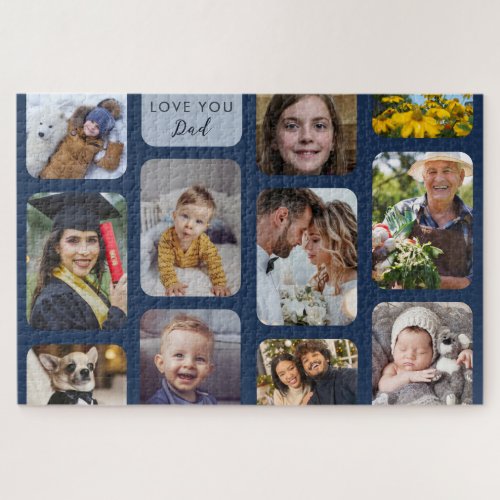     Personalize 11 Photos Navy Modern Love You Dad Jigsaw Puzzle