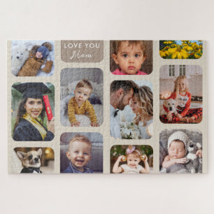 Personalize 11 Photos Taupe Modern Love You Mom Jigsaw Puzzle