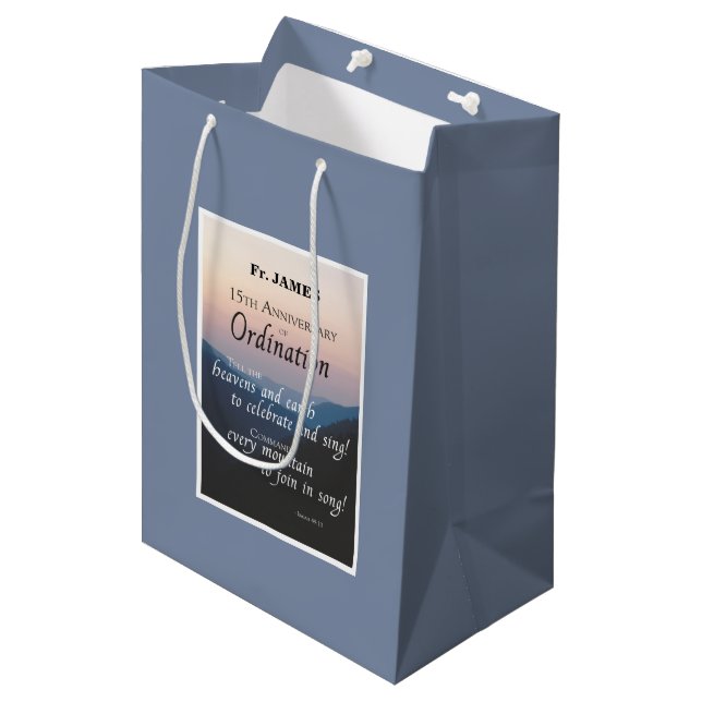 Personalize 15th Anniversary Ordination Congrats Medium Gift Bag (Front Angled)