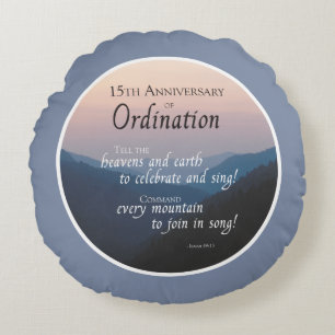 Personalize 15th Anniversary Ordination Congrats Round Pillow