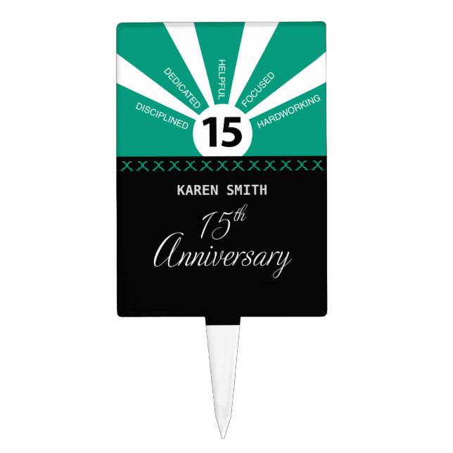 Personalize, 15th Yr Employee Business Anniversary Cake Topper (Front)