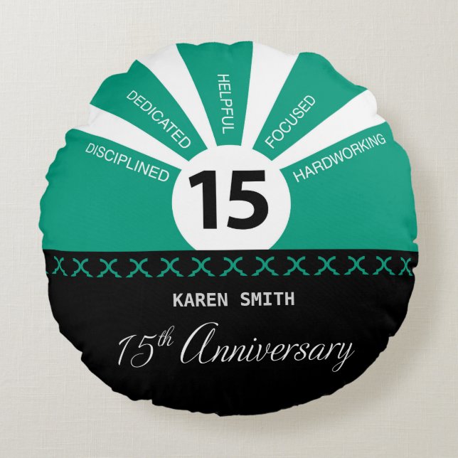 Personalize, 15th Yr Employee Business Anniversary Round Pillow (Front)