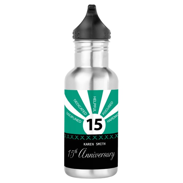 Personalize, 15th Yr Employee Business Anniversary Stainless Steel Water Bottle (Right)