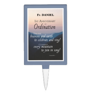 Personalize 1st Anniversary of Ordination Congrats Cake Topper