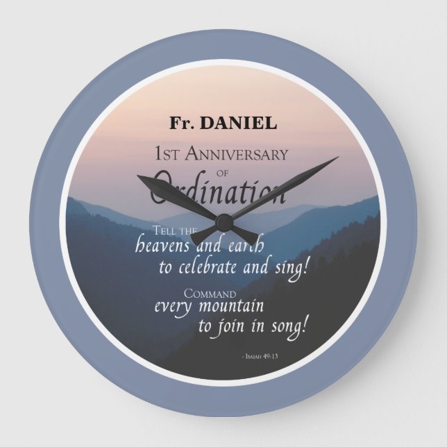 Personalize 1st Anniversary of Ordination Congrats Large Clock (Front)