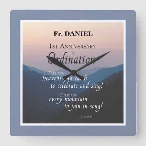 Personalize 1st Anniversary of Ordination Congrats Square Wall Clock