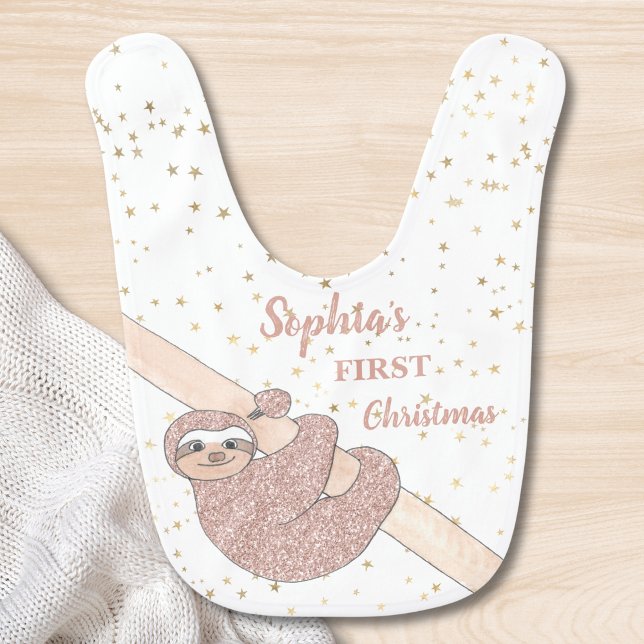 Personalize 1st Christmas Sloth Baby Bib (Creator Uploaded)