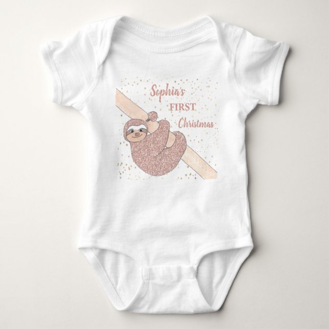 Personalize 1st Christmas Sloth Baby Bodysuit (Front)