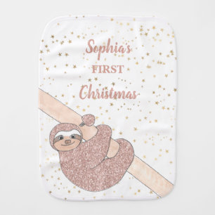 Personalize 1st Christmas Sloth Baby Burp Cloth