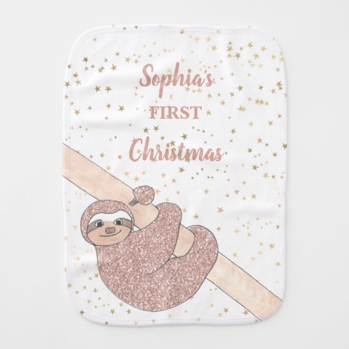 Personalize 1st Christmas Sloth Baby Burp Cloth