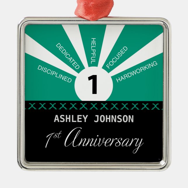 Personalize, 1st Year Employee Anniversary Metal Ornament (Front)