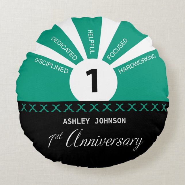 Personalize, 1st Year Employee Anniversary Round Pillow (Front)