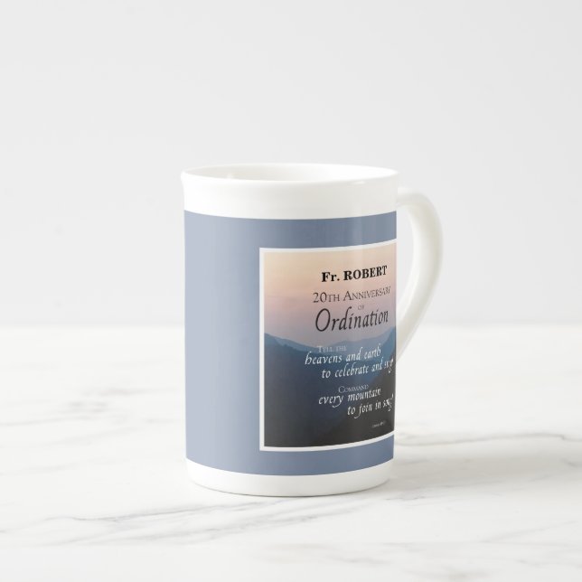 Personalize 20th Anniversary Ordination Congrats Bone China Mug (Front Right)
