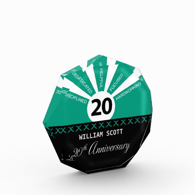 Personalize, 20th Yr Business Employee Anniversary Acrylic Award (Left)