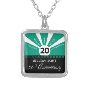 Personalize, 20th Yr Business Employee Anniversary Silver Plated Necklace