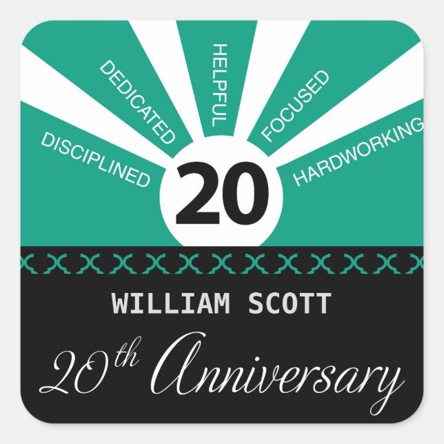 Personalize, 20th Yr Business Employee Anniversary Square Sticker (Front)