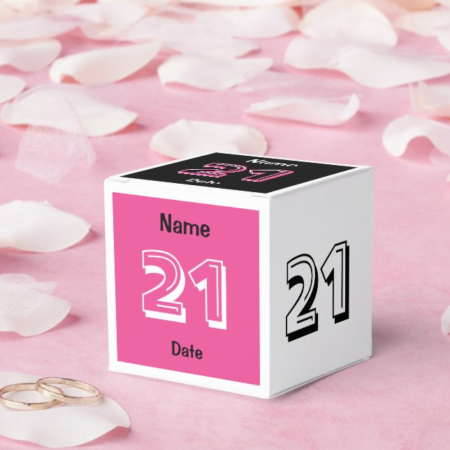 Personalize 21st Birthday Pink Black Favor Box (Wedding)