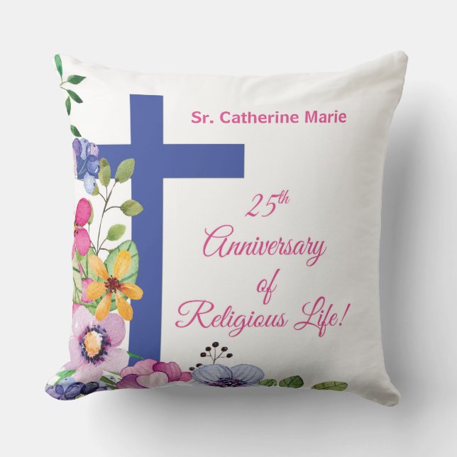 Personalize, 25th Anniversary Nun Religious Life Throw Pillow (Front)