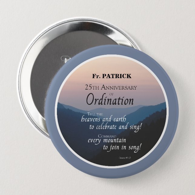 Personalize 25th Anniversary Ordination Congrats Button (Front & Back)