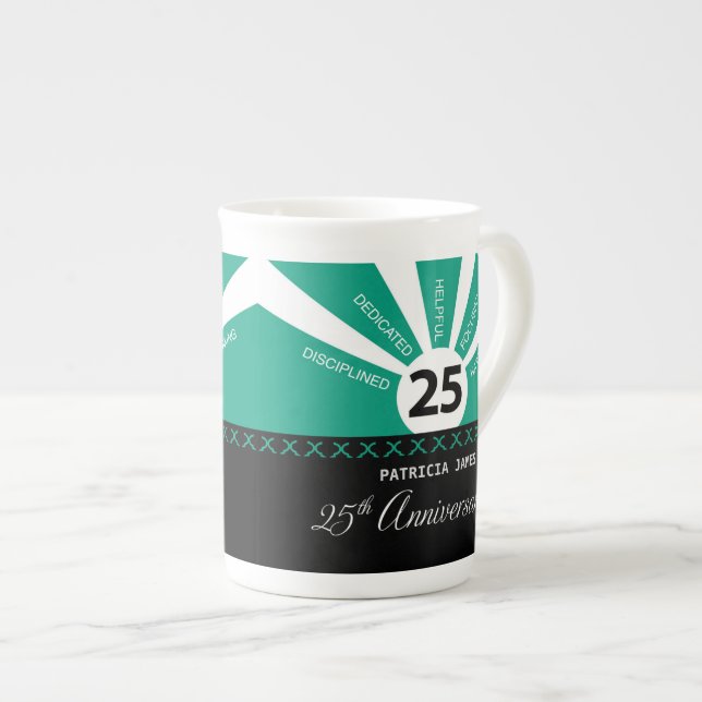 Personalize, 25th Year Employee Anniversary Bone China Mug (Front Right)