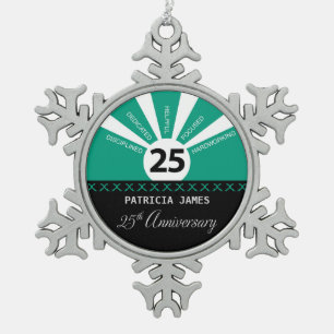 Personalize, 25th Year Employee Anniversary Snowflake Pewter Christmas Ornament