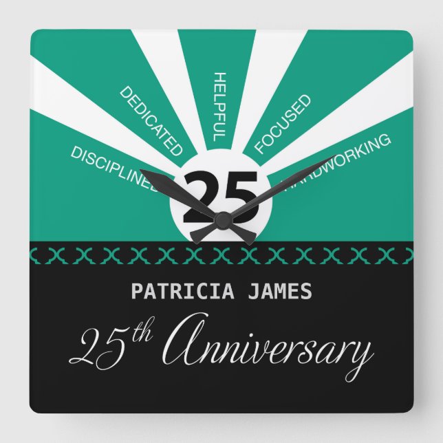 Personalize, 25th Year Employee Anniversary Square Wall Clock (Front)