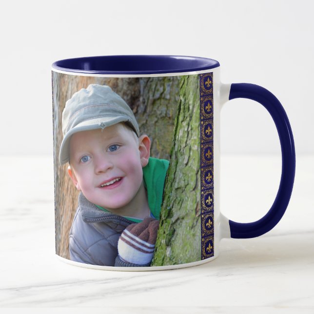 Personalize 2 Photo Navy Blue Coffee For Dad Mug (Creator Uploaded)