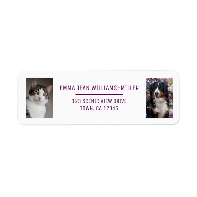 Personalize 2 Photos Cat Dog Modern Return Address Label (Front)