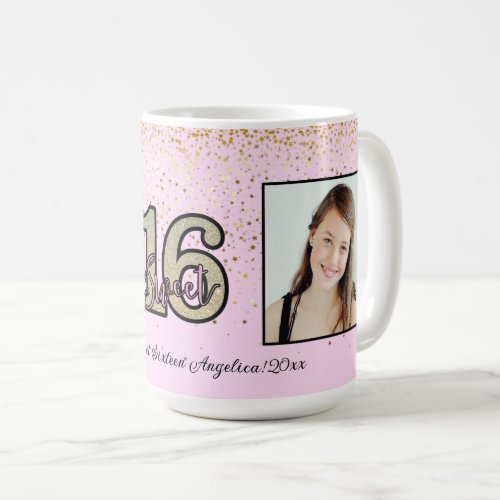 Personalize 2 Photos  Message Sweet 16 Gift Coffee Mug