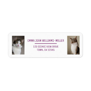 Personalize 2 Photos w/ Cat Modern Return Address Label