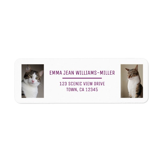 Personalize 2 Photos w/ Cat Modern Return Address Label (Front)