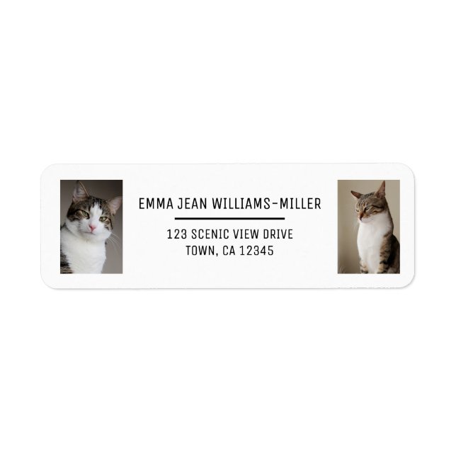 Personalize 2 Photos w/ Cat Modern Return Address Label (Front)